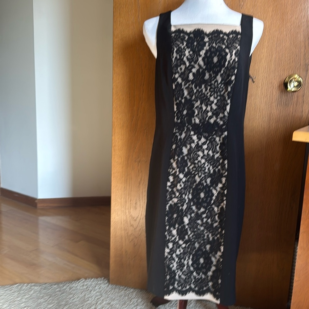 Chicos Black Dress With Lace Front Black Label Collection Size 1